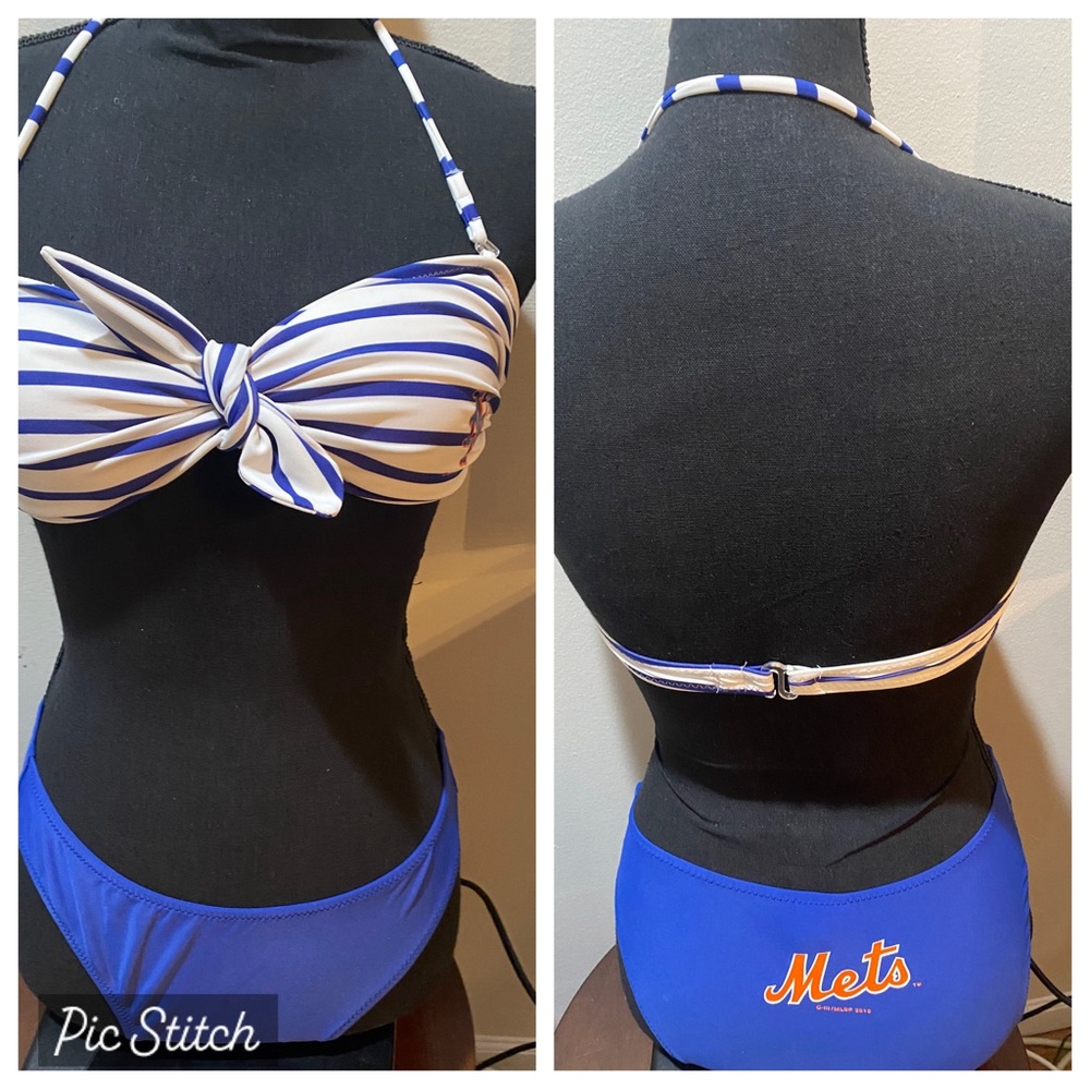 MLB-Mets - Women’s Bikini Blue, White,Orange, Sz S, Bandeau Emblem Front & Back